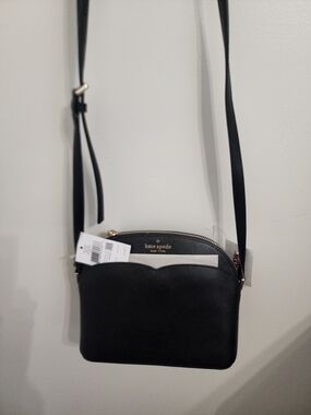 kate spade black leather scallop-trim crossbody bag